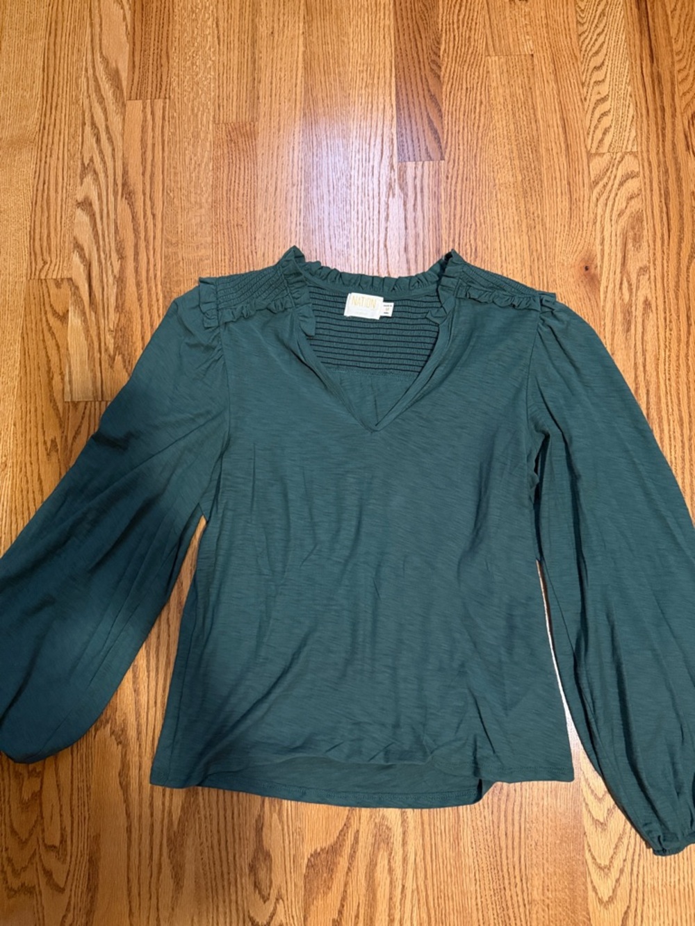Nation LTD Teal V-Neck Balloon Sleeve Blouse